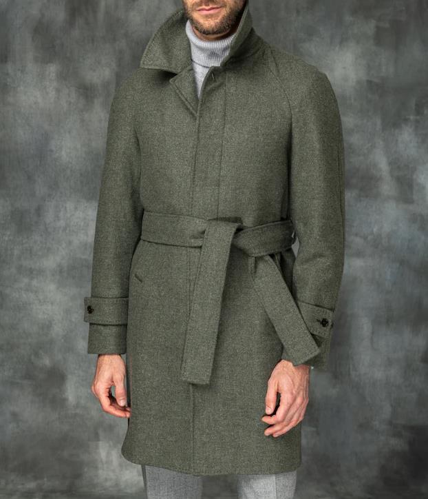 Herren eleganter Mantel mit Gürtel und klassischem Revers Echoarchiv