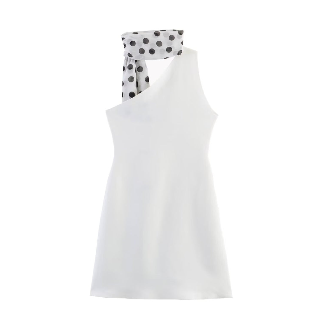 Damen Hängerkleid mit asymmetrischem Ausschnitt und stilvollem Punkteschal Echo Archiv
