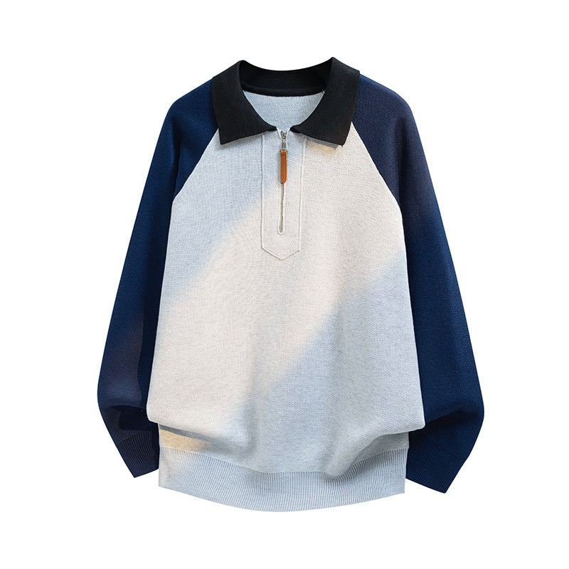 Herren Lässiger Polo-Halbzip-Pullover aus Feinstrick mit Raglanärmeln Echoarchiv
