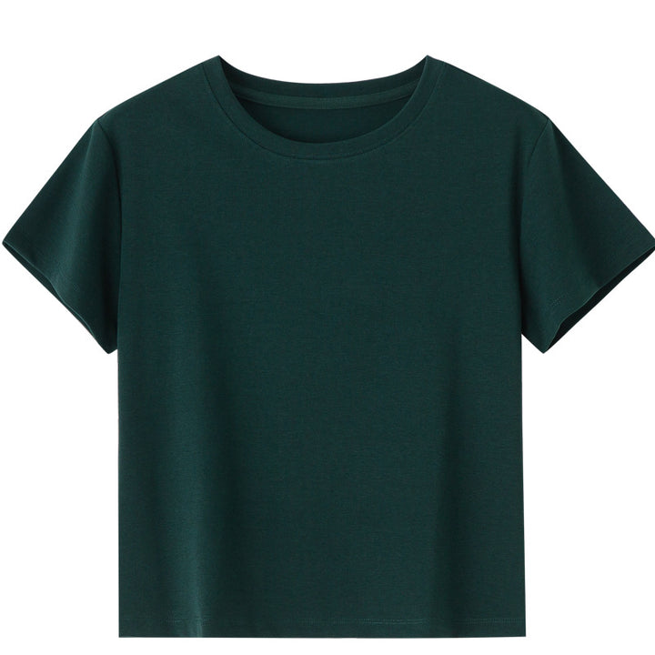 Damen Kurzgeschnittenes Boxy-T-Shirt aus weichem Baumwollstretch mit Rundhalsausschnitt Echo Archiv