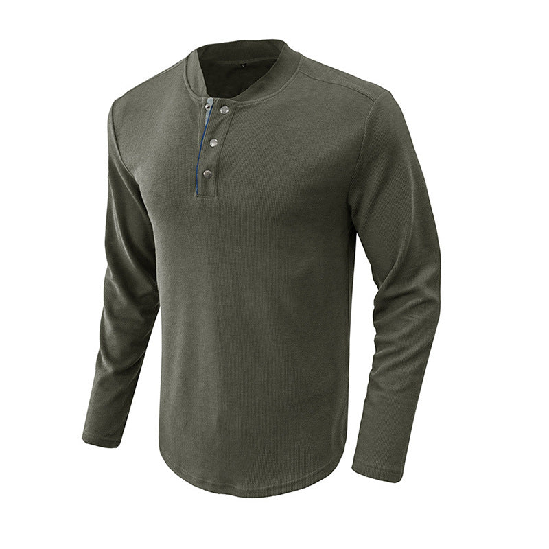 Herren modisches Langarm-Henley-Shirt mit eleganter Knopfleiste und strukturierter Oberfläche Echoarchiv