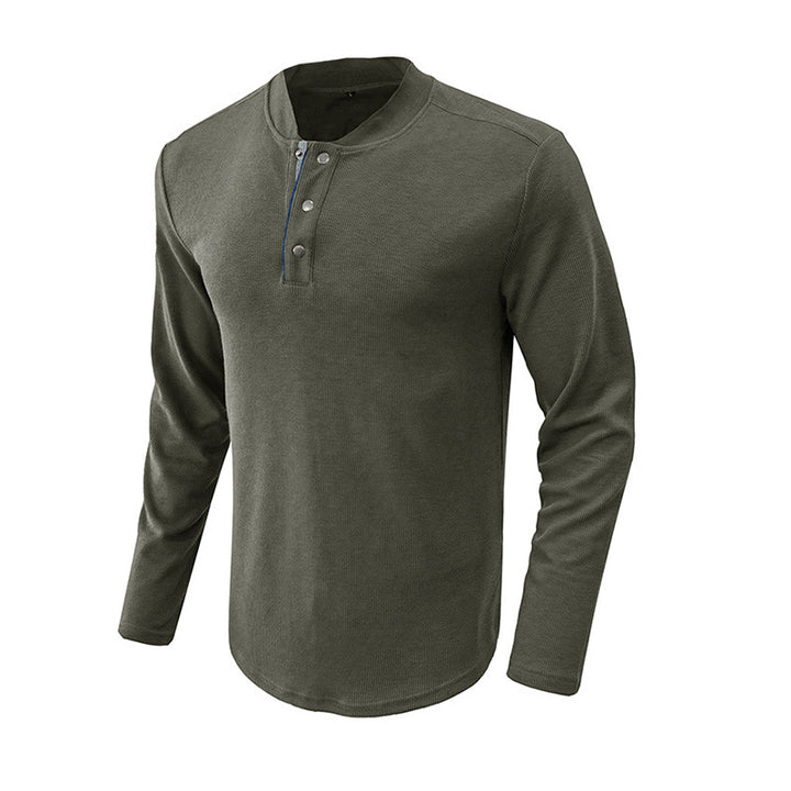 Herren modisches Langarm-Henley-Shirt mit eleganter Knopfleiste und strukturierter Oberfläche Echoarchiv