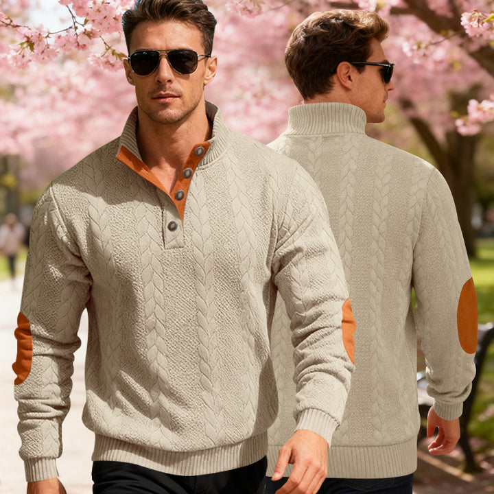 Herren modischer Strickpullover mit Stehkragen und Knopfleiste Echoarchiv