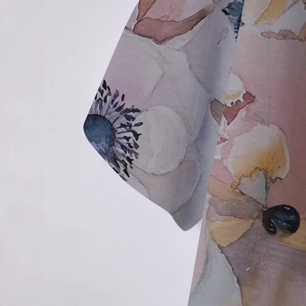 Herren Kurzarm Poloshirt mit floralem Aquarellmuster Echoarchiv