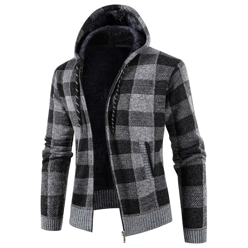 Herren gemütliche Kapuzenjacke mit kariertem Design Echoarchiv