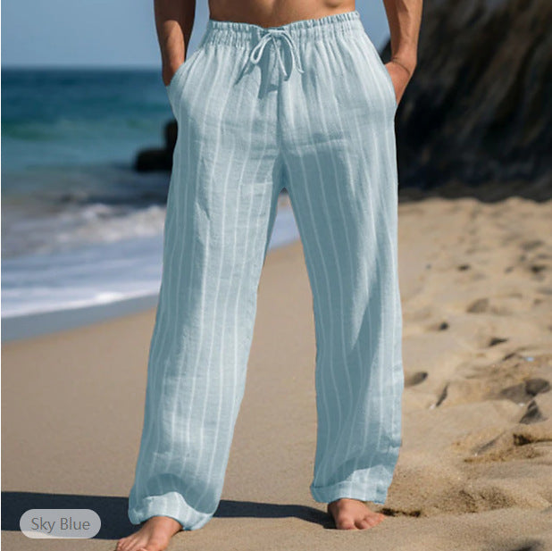 Herren lässige Leinenhose mit elastischem Bund und seitlichen Taschen Echoarchiv