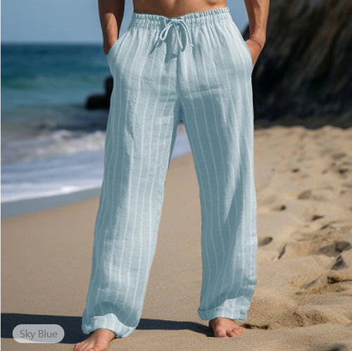 Herren lässige Leinenhose mit elastischem Bund und seitlichen Taschen Echoarchiv