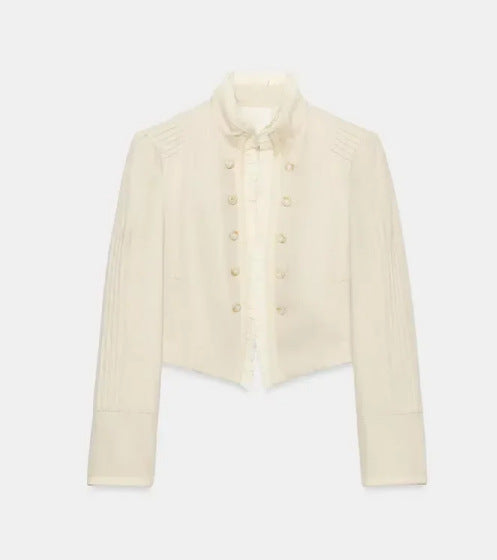 Damen Cropped Militärblouson mit Stehkragen, Zierknopfreihe und plissierten Ärmeln Echo Archiv