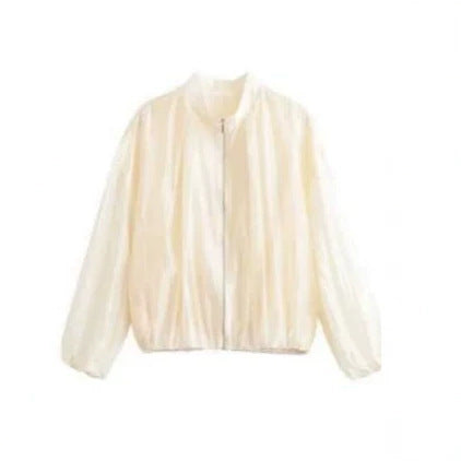Damen Leichte transparente Satin-Bomberjacke mit Stehkragen Echoarchiv