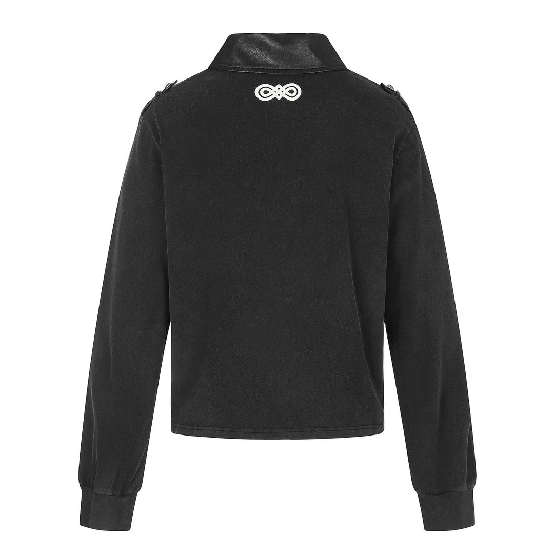 Damen Polo‑Sweatshirt im Military‑Style mit dekorativen Kordelprints und Lederkragen Echoarchiv