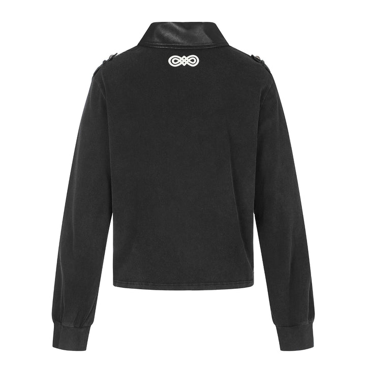 Damen Polo‑Sweatshirt im Military‑Style mit dekorativen Kordelprints und Lederkragen Echoarchiv