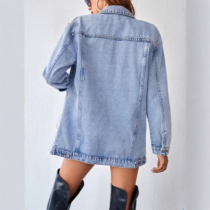 Damen Perlendetail Oversize-Denimjacke im Trucker-Stil Echo Archiv