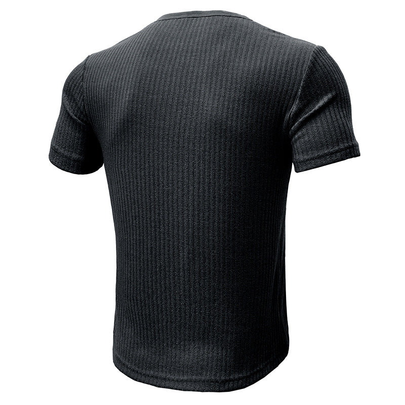 Herren Kurzarm Henley-Shirt mit strukturiertem Design und stylisher Knopfleiste Echoarchiv