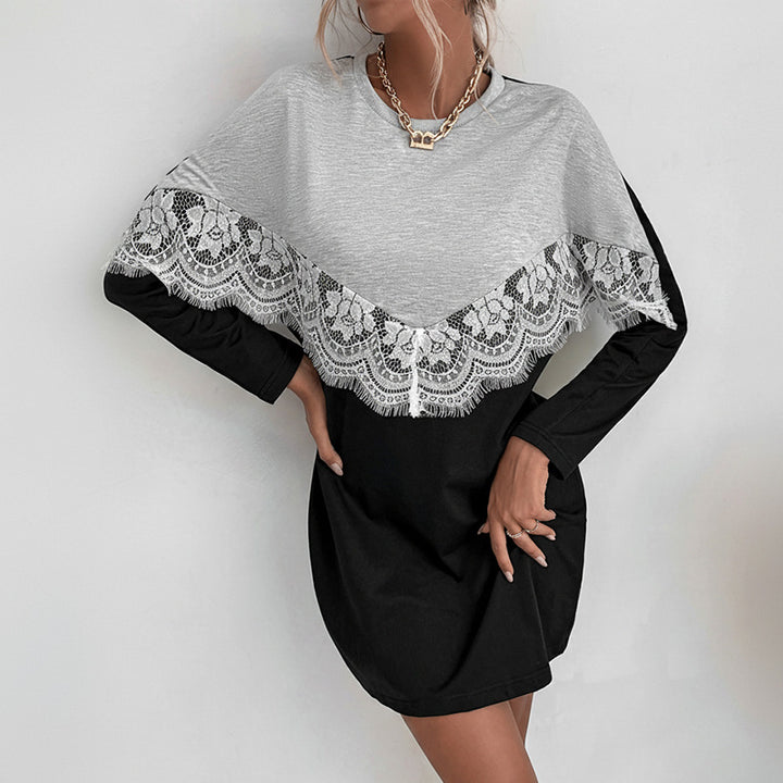 Damen Longshirtkleid mit V-förmiger Spitzenapplikation und legerer Passform Echoarchiv