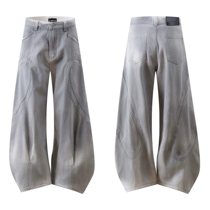 Damen Weite Ballon-Denim-Culotte mit hoher Taille, Teilungsnähten und markanten Knie-Panels Echoarchiv