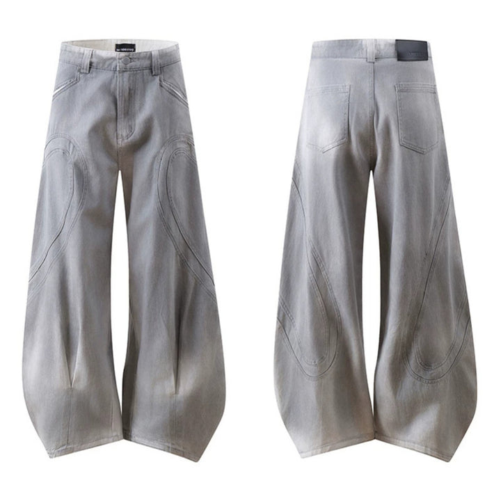 Damen Weite Ballon-Denim-Culotte mit hoher Taille, Teilungsnähten und markanten Knie-Panels Echoarchiv