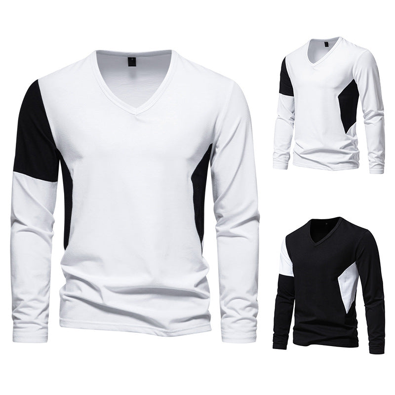 Herren Langarmshirt mit modernem V-Ausschnitt und kontrastierenden Ärmel-Paneelen Echoarchiv