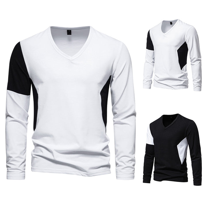 Herren Langarmshirt mit modernem V-Ausschnitt und kontrastierenden Ärmel-Paneelen Echoarchiv