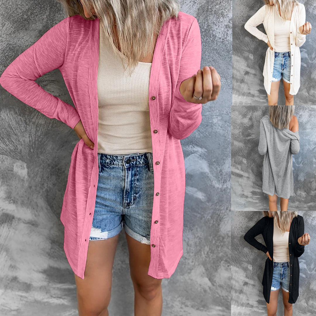 Damen Leichter Longcardigan mit Knopfleiste und geripptem Feinstrick Echoarchiv