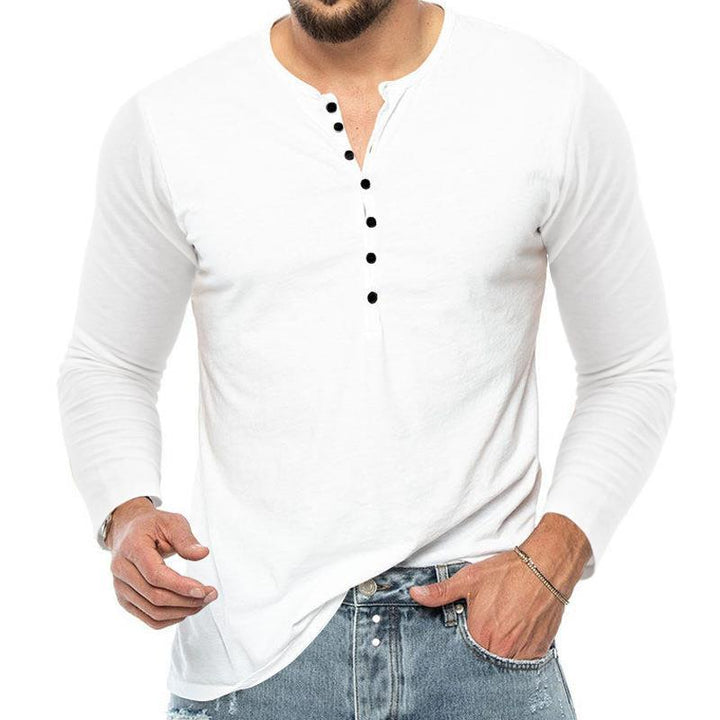 Herren langärmliges Henley-T-Shirt aus hochwertiger Baumwolle Echoarchiv
