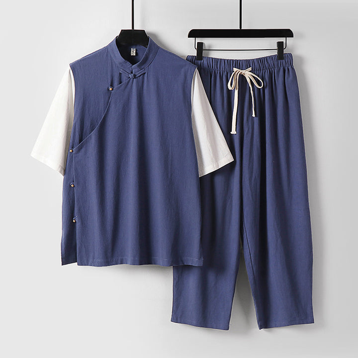 Herren Asymmetrisches Kimono-Loungewear-Set mit Stehkragen und Kordelhose Echoarchiv