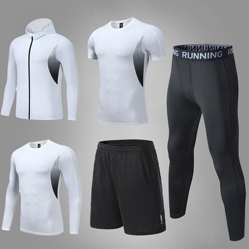 Herren umfassendes Lauf- und Trainingsset mit Funktionszip-Hoodie Kompressions-Tight Shorts Kurz- und Langarmtop – Marzano