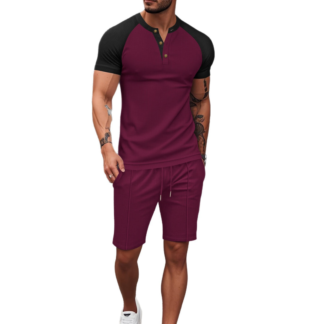 Herren sportliches Kurzarm-Set mit strukturiertem Design Echoarchiv