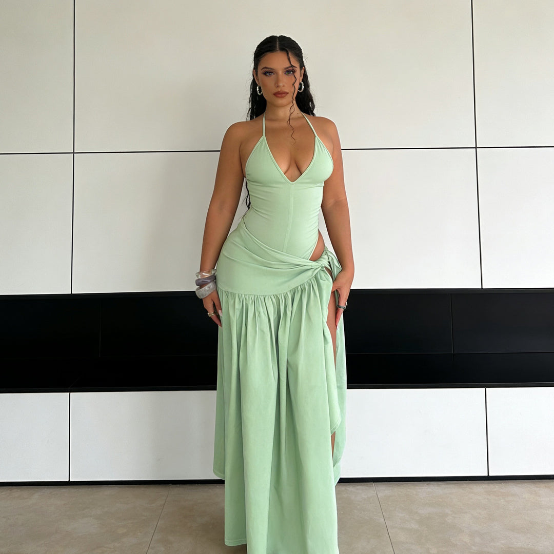 Damen Elegantes Bodenkleid mit Wickeldesign und Raffungen Echo Archiv