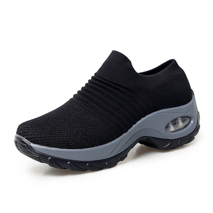 Damen Slip-On Strick-Sneaker mit sockenähnlichem Schaft und Luftkissen-Plateausohle – Névara