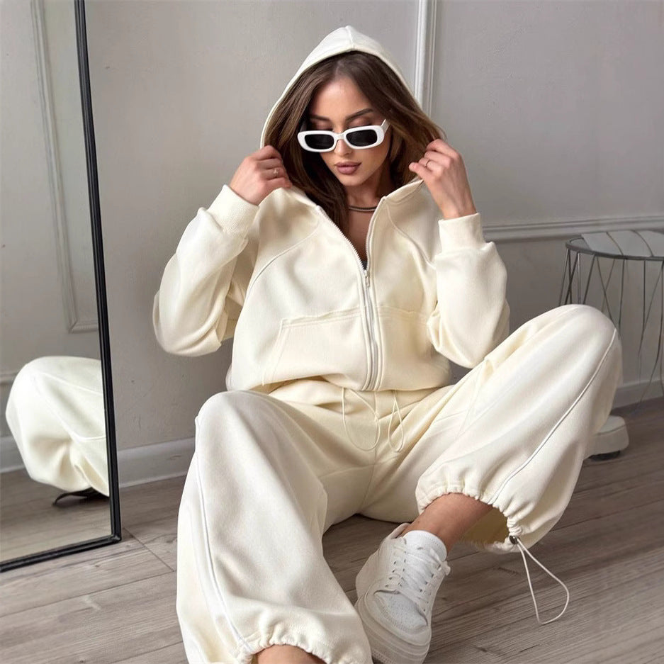 Damen nan Kapuzenjacke und weite Jogginghose Set mit kontrastnähten Echo Archiv