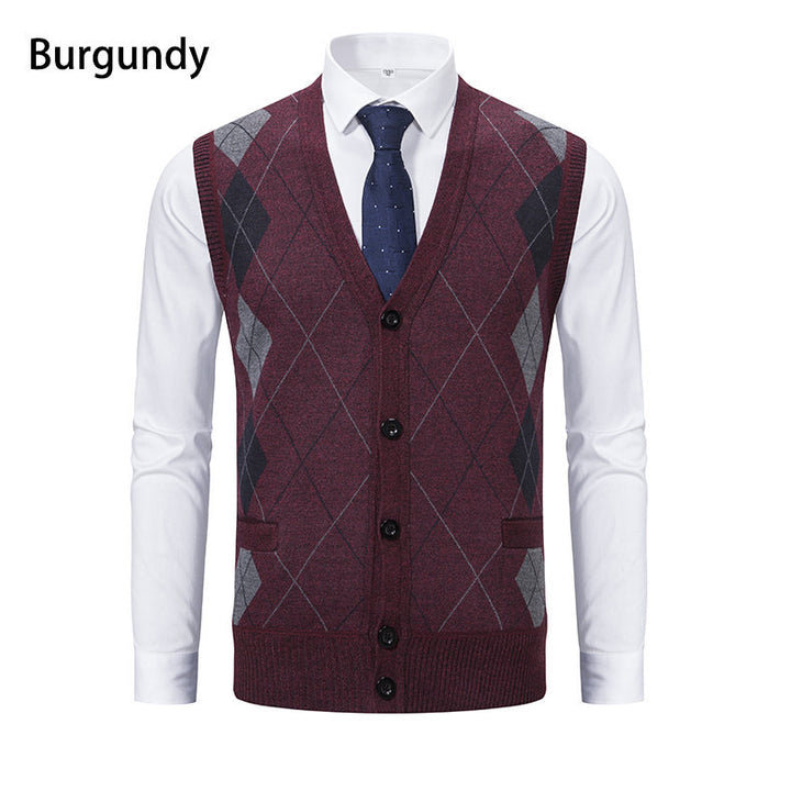 Herren elegante Strickweste mit modernem Rautenmuster und praktischen Taschen Echoarchiv