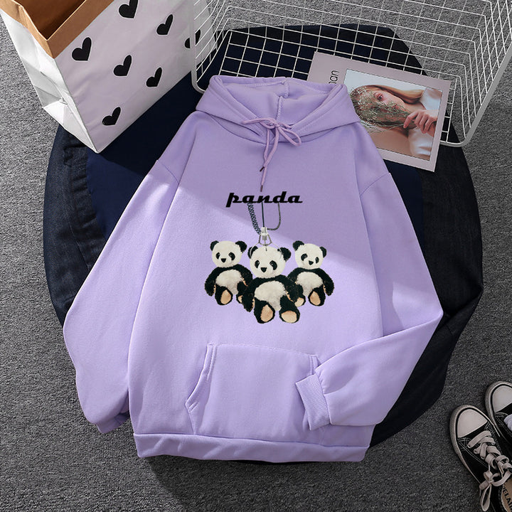 Damen oversized Kapuzenpullover mit Plüsch-Panda-Applikation und Kängurutasche – Auréline