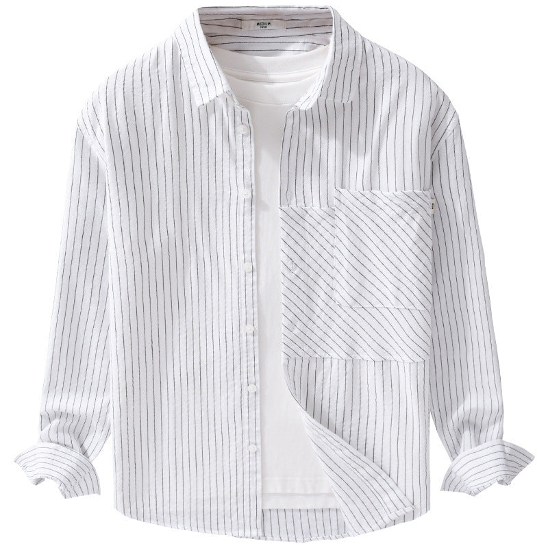 Herren Nadelstreifen-Hemd im Relaxed-Fit mit diagonalem Brustpatch Echoarchiv