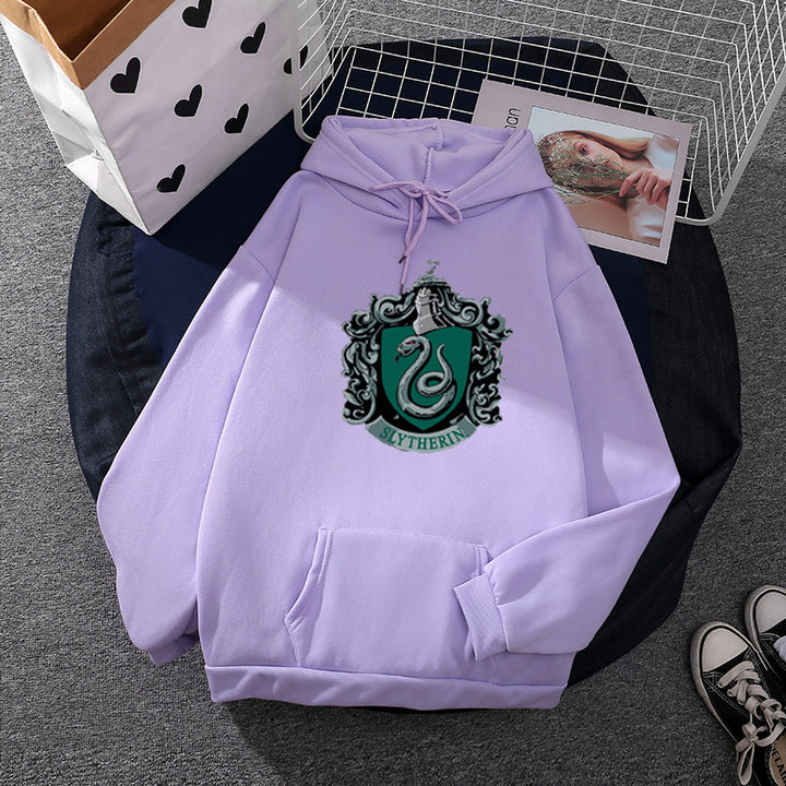 Damen gemütlicher Kapuzenpullover im Oversize-Cut mit heraldischem Schlangenwappen und weichem Fleece-Innenfutter – Auréline