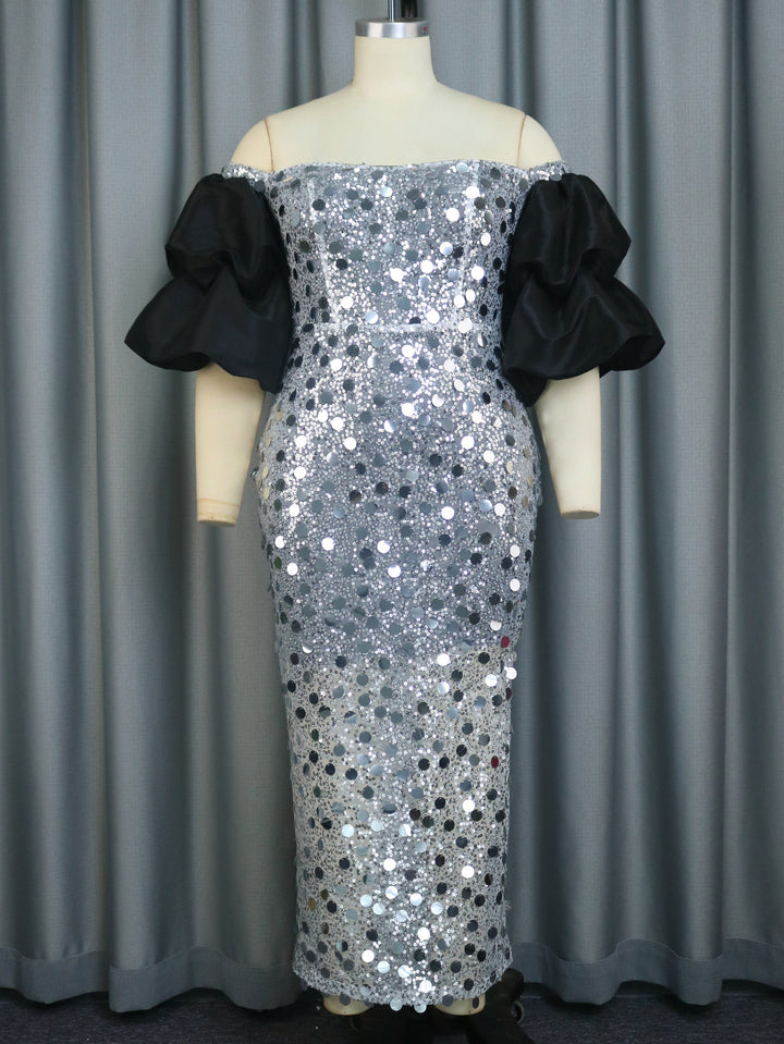 Damen Glitzerndes Abendkleid mit voluminösen Puffärmeln Echo Archiv