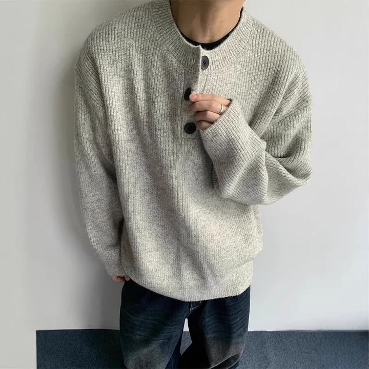 Herren Oversized Strickpullover mit Dreiknopf-Henleypasse Echoarchiv