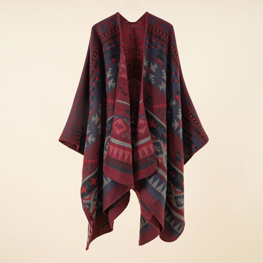 Damen Grobgewebter Ethno-Poncho mit Fransen – Avérine