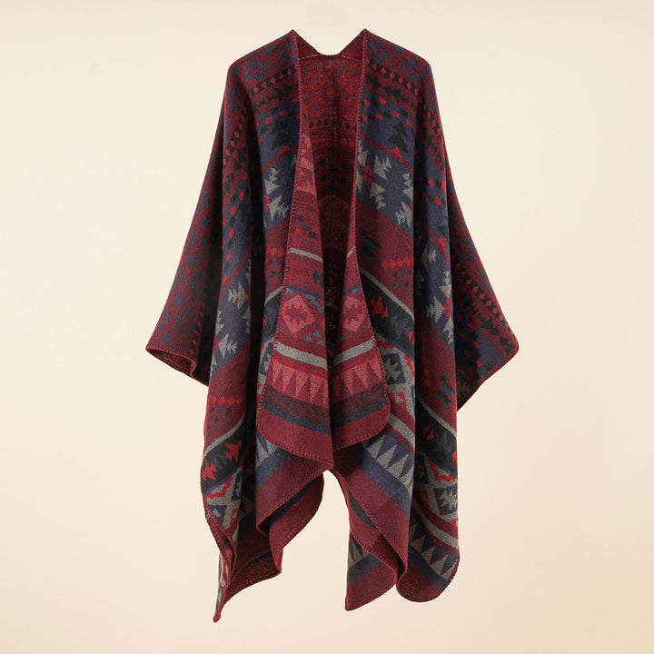 Damen Grobgewebter Ethno-Poncho mit Fransen – Avérine