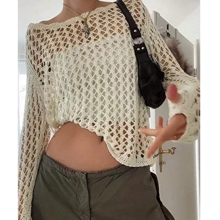 Damen luftiges Häkeloberteil mit weitem Schnitt und transparentem Design Echo Archiv