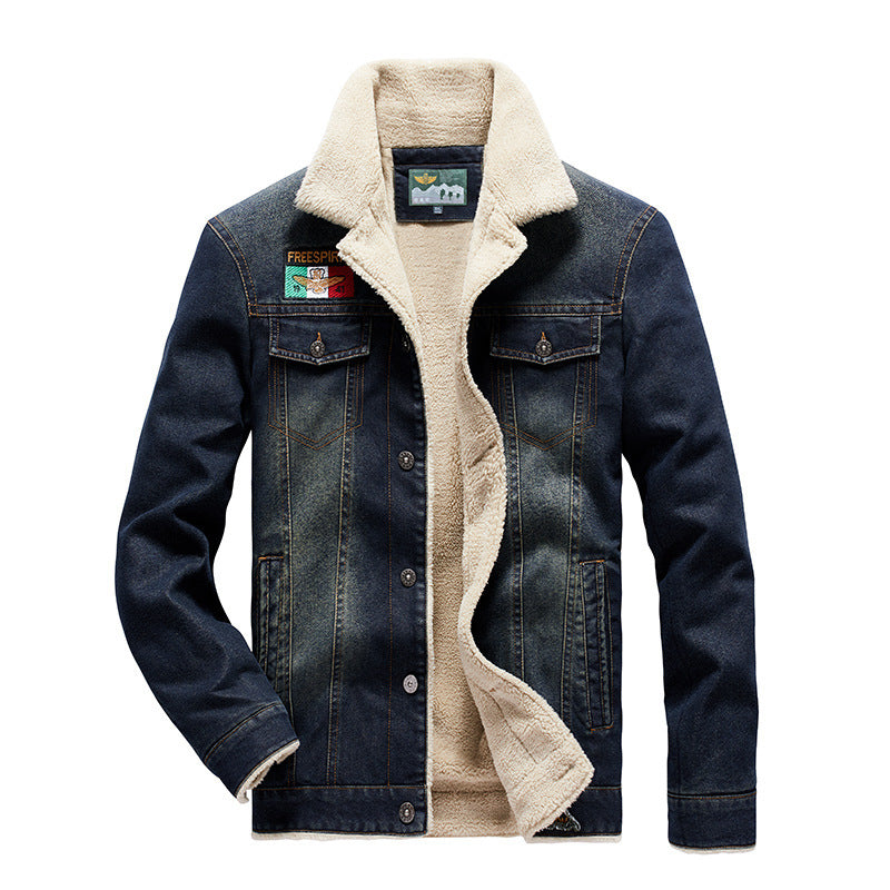 Herren Denim-Truckerjacke mit wärmender Sherpa‑Fütterung und Vintage‑Used-Details Echoarchiv