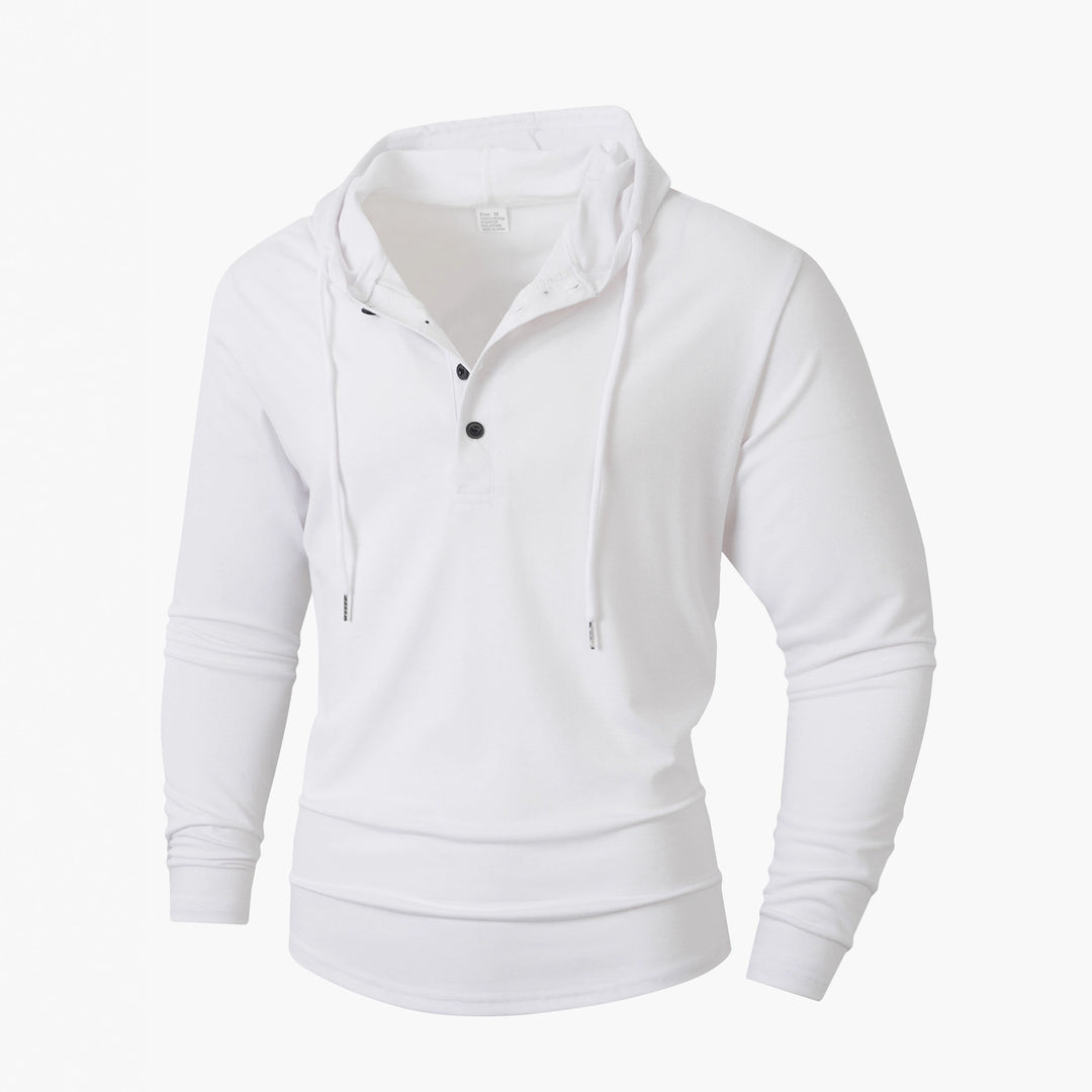 Herren lässiger Langarm-Hoodie mit komfortabeler Knopfleiste und modischen Kordeln Echoarchiv