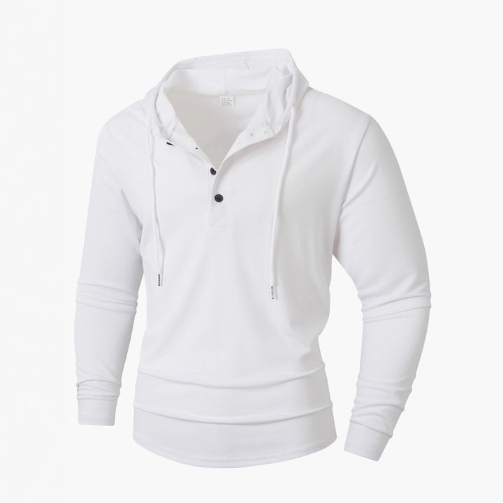 Herren lässiger Langarm-Hoodie mit komfortabeler Knopfleiste und modischen Kordeln Echoarchiv