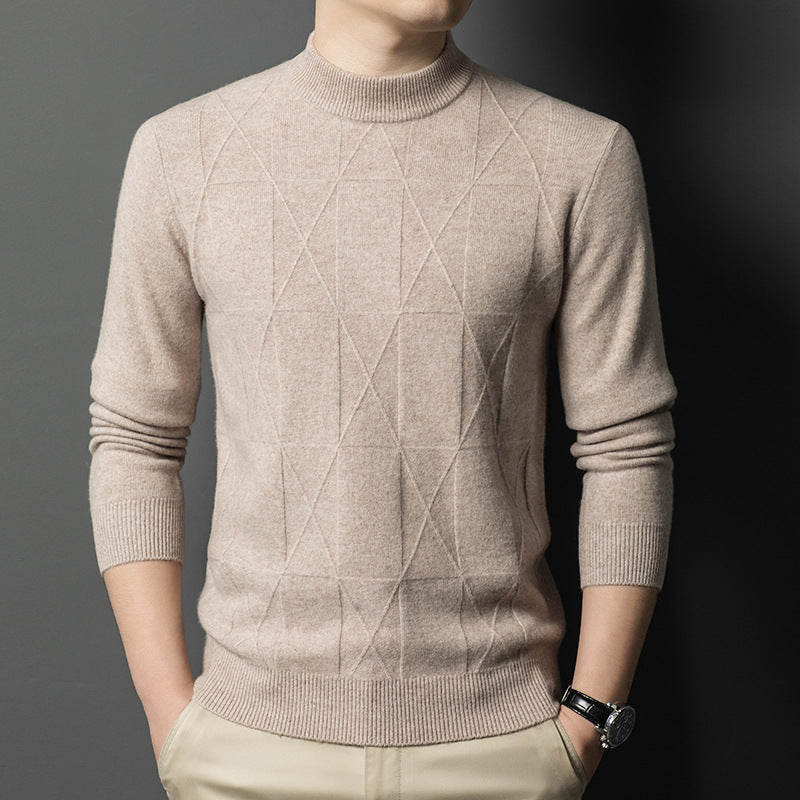 Herren eleganter Strickpullover mit hohem Kragen und modernem Rautenmuster Echoarchiv