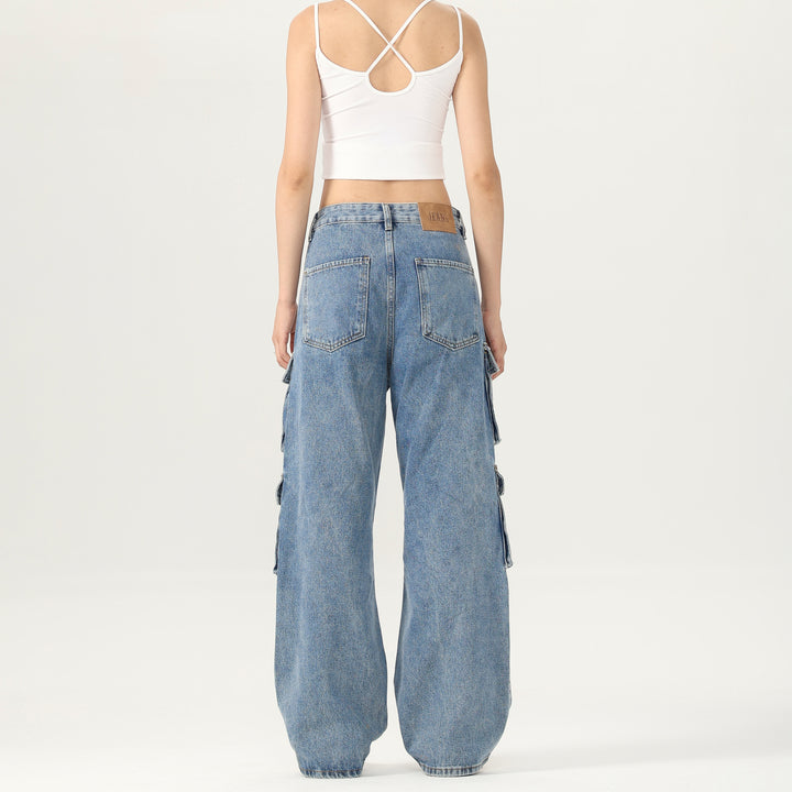 Damen Weite Cargo-Denimhose mit mehreren Klappentaschen und Baggy‑Silhouette Echo Archiv
