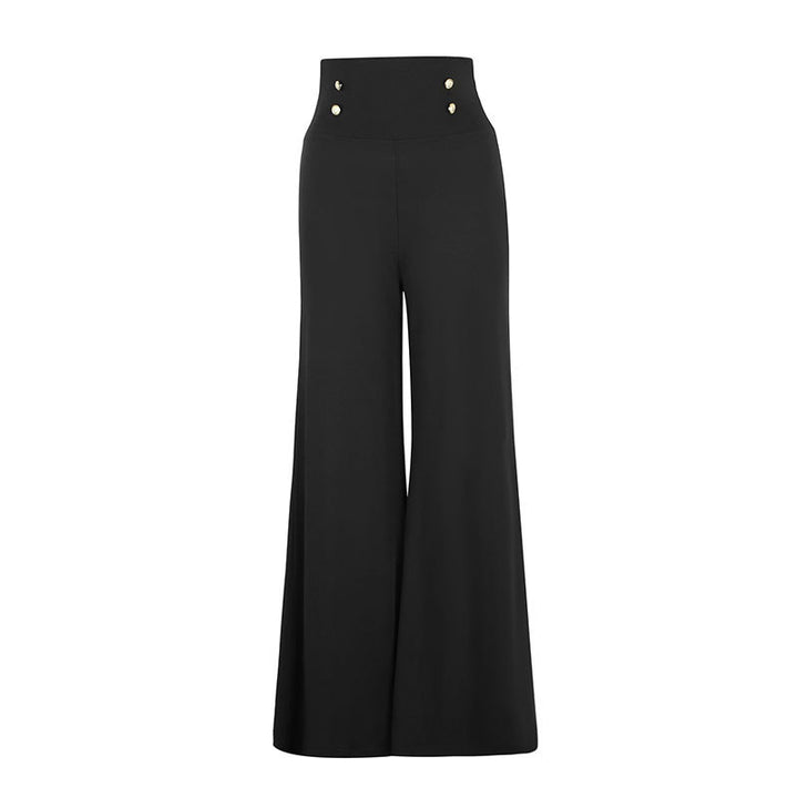 Damen Fließende Palazzo-Hose mit hohem Taillenbund und eleganten Knopfdetails Echo Archiv