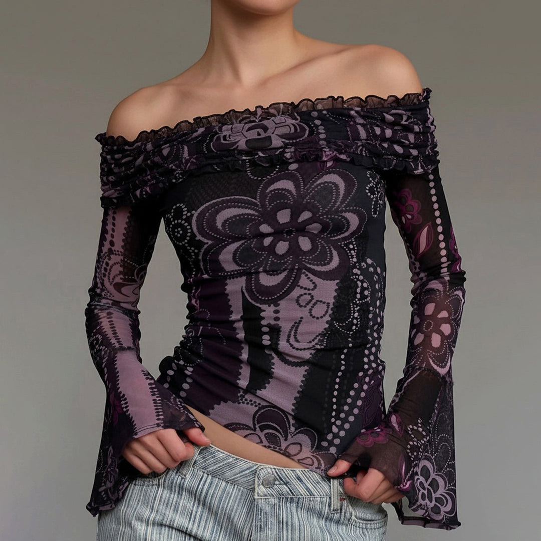 Damen Off-Shoulder Bluse mit eleganten Rüschendetails und weiten Ärmeln Echo Archiv