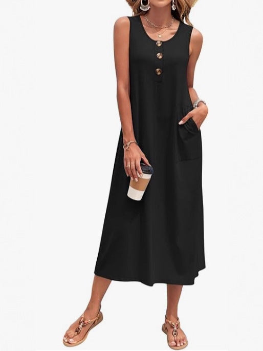 Damen Lässiges Midikleid mit Taschen und Knopfdetails Echo Archiv