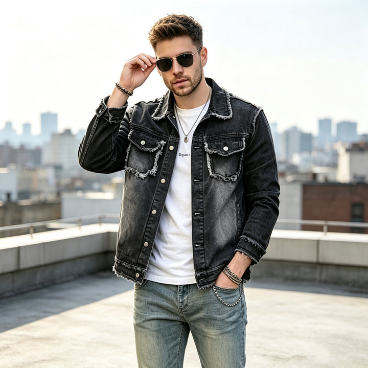 Herren Modische Jeansjacke mit Fransen Echoarchiv