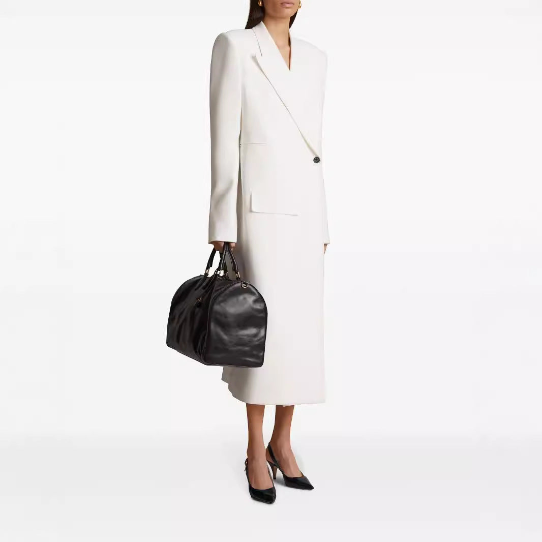 Damen Langes einreihiges Blazerkleid mit schlanker Silhouette und Pattentaschen Echoarchiv