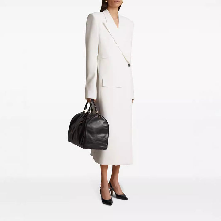 Damen Langes einreihiges Blazerkleid mit schlanker Silhouette und Pattentaschen Echoarchiv